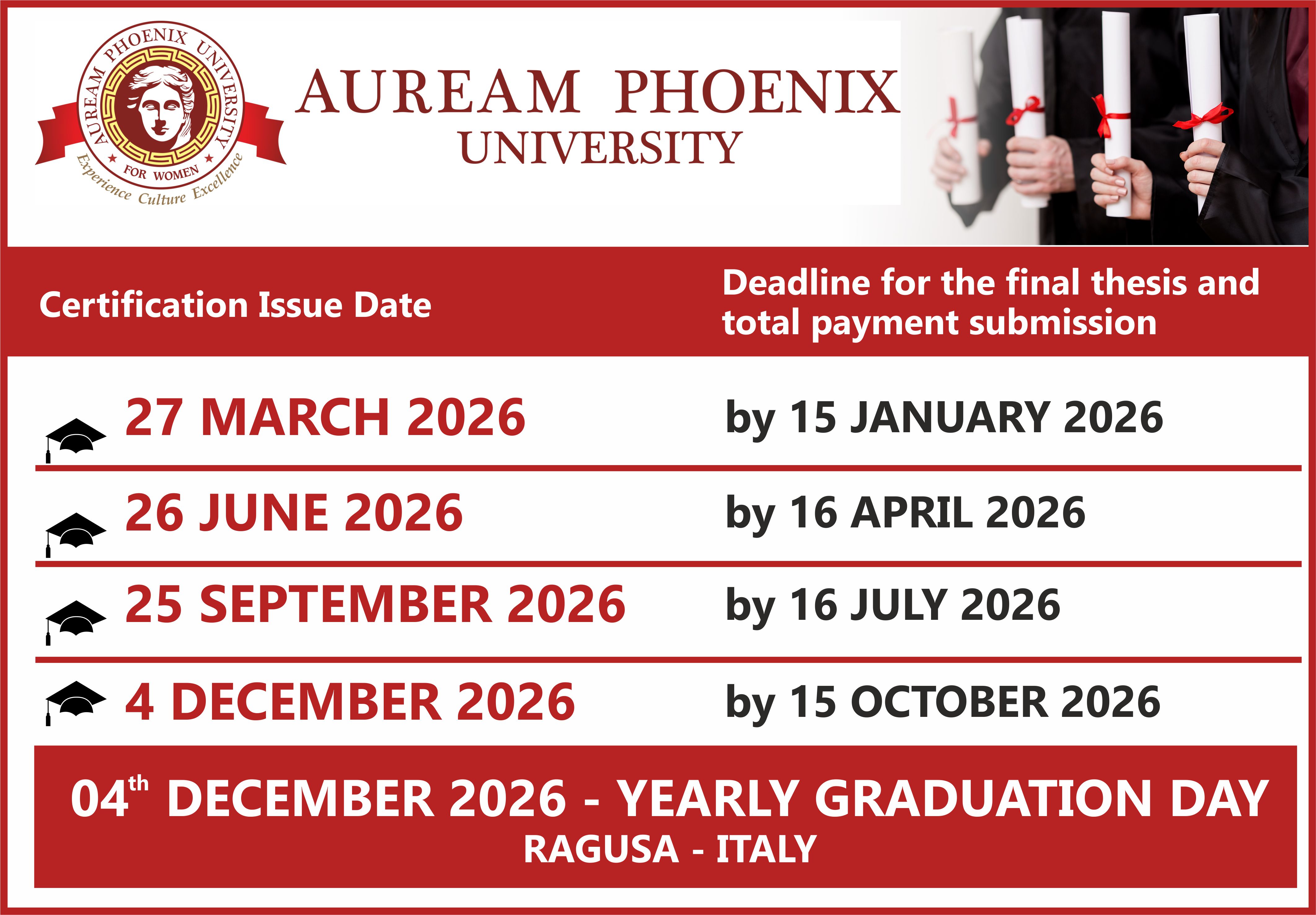 Calendar graduation day 2026